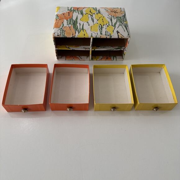 Vintage 1960s Jewelry Box 4-Drawer Orange Yellow Floral MCM Tulip Design 8x5 in - Picture 6 of 12